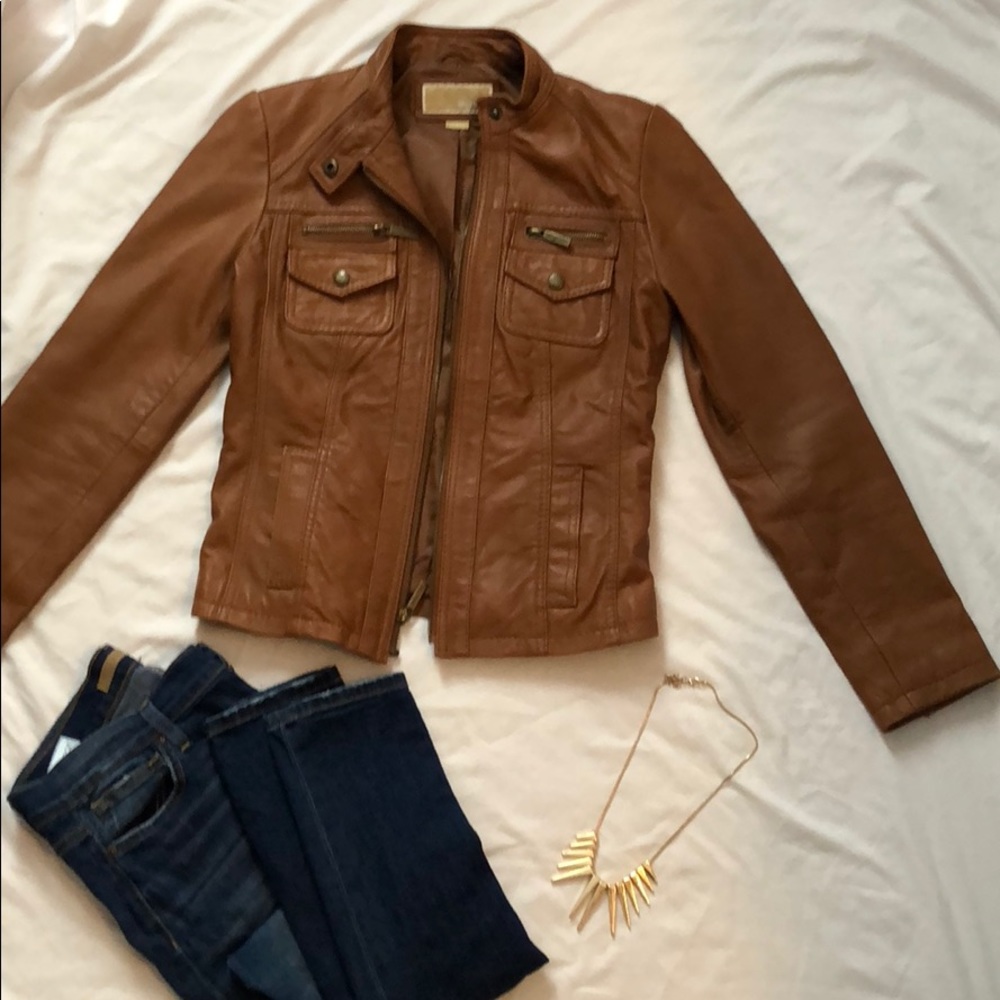 Michael Kors Motorcycle cognac real Leather Jacket S Small